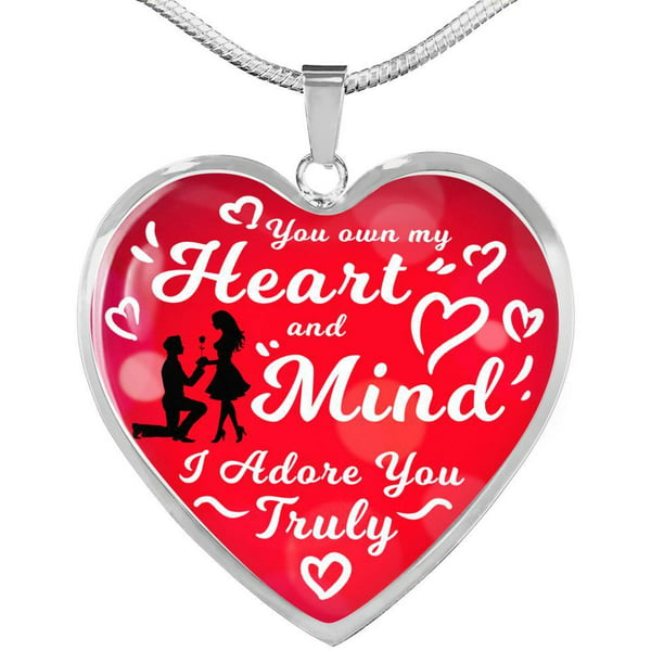 Love Message You Own My Heart and Mind Heart Necklace Stainless Steel or 18k Gold Pendant 18-22 